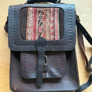 Brown Leather Bag with Wool Accent